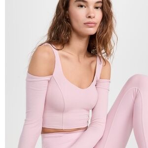 Alo RIBBED CROPPED BUTTERFLY LONG SLEEVE Top XS Ballet pink